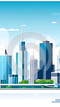 Modern City illustration isolated at white with space for text. Success in business, international corporations, Skyscrapers,