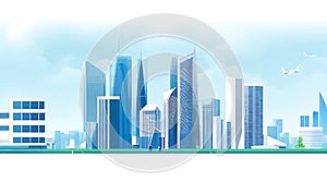 Modern City illustration isolated at white with space for text. Success in business, international corporations, Skyscrapers,