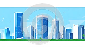 Modern City illustration isolated at white with space for text. Success in business, international corporations, Skyscrapers,