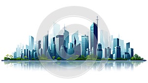 Modern City illustration isolated at white with space for text. Success in business, international corporations, Skyscrapers,