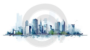 Modern City illustration isolated at white with space for text. Success in business, international corporations, Skyscrapers,