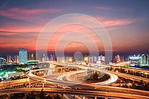 Modern city interchange in nightfall