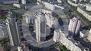 Modern city of Kiev, the capital of Ukraine, shot from a drone. Movement of cars and people from the air