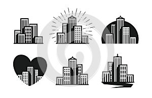 Modern city logo. Skyscraper, building, house, town set of icons. Vector illustration