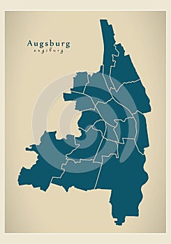 Modern City Map - Augsburg city of Germany with boroughs DE photo