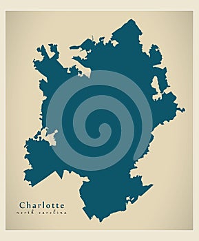 Modern City Map - Charlotte North Carolina city of the USA