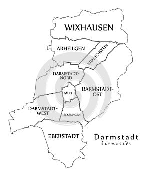 Modern City Map - Darmstadt city of Germany with boroughs and titles DE outline map