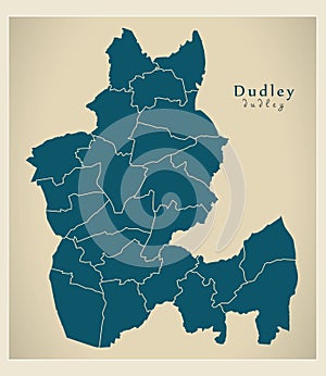 Modern City Map - Dudley city of England with wards UK