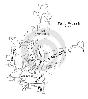 Modern City Map - Fort Worth Texas city of the USA neighborhoods