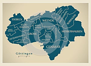 Modern City Map - Goettingen city of Germany with boroughs and titles DE