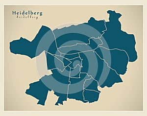 Modern City Map - Heidelberg city of Germany with boroughs DE