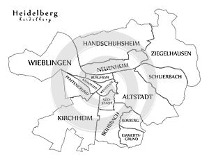 Modern City Map - Heidelberg city of Germany with boroughs and titles DE outline map