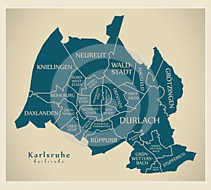 Modern City Map - Karlsruhe city of Germany with boroughs and ti