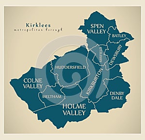 Modern City Map - Kirklees metropolitan borough of England with