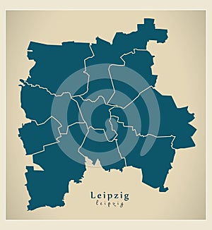 Modern City Map - Leipzig city of Germany with boroughs DE photo