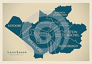Modern City Map - Leverkusen city of Germany with boroughs and t