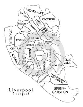 Modern City Map - Liverpool city of England with wards and title photo