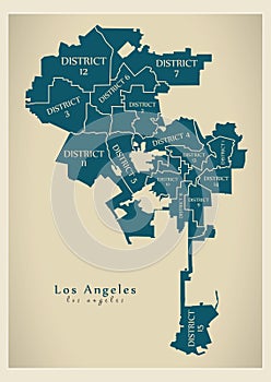Modern City Map - Los Angeles city of the USA with boroughs and