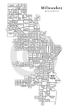 Modern City Map - Milwaukee Wisconsin city of the USA with neigh