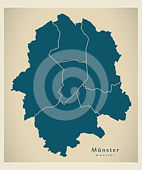 Modern City Map - Munster city of Germany with boroughs DE