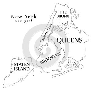 Modern City Map - New York city of the USA with boroughs and tit