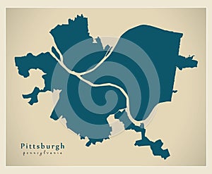 Modern City Map - Pittsburgh Pennsylvania city of the USA