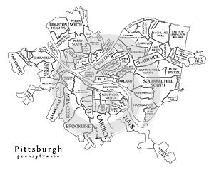 Modern City Map - Pittsburgh Pennsylvania city of the USA with n