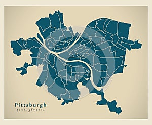 Modern City Map - Pittsburgh Pennsylvania city of the USA with n