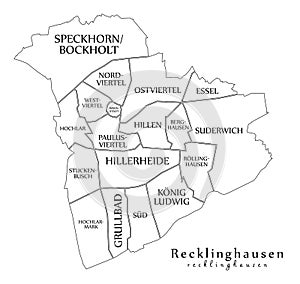 Modern City Map - Recklinghausen city of Germany with boroughs and titles DE outline map