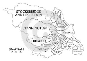 Modern City Map - Sheffield city of England with wards and title photo