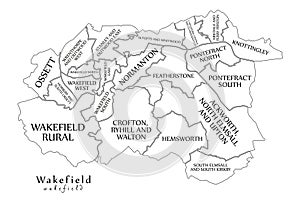 Modern City Map - Wakefield city of England with wards and title photo