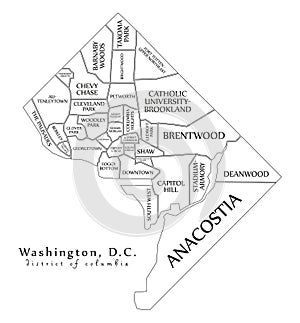 Modern City Map - Washington DC city of the USA with neighborhoo photo