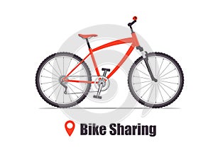 Modern city or mountain bicycle for bike sharing service. Multi-speed sport bicycle for adults. Bike sharing concept illustration