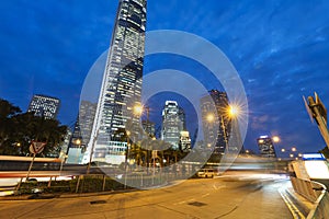 Modern city at night, Hong Kong,