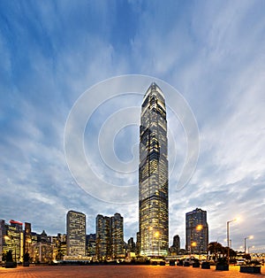 Modern city at night, Hong Kong,