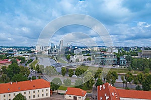 Modern city overview at dusk from above gediminas tower,Vilnius, Lithuania, Europe