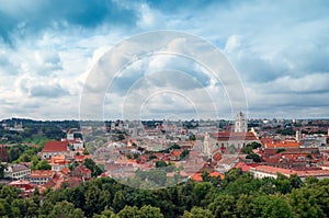 Modern city overview at dusk from above gediminas tower,Vilnius, Lithuania, Europe