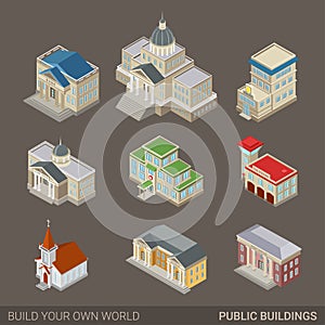 Modern city public governent buildings architecture icon set