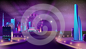 Modern city quay night landscape cartoon vector