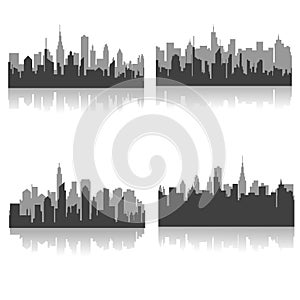 Modern city scape silhouette vector collection. Urban cityscape silhouettes vector illustration. Night town skyline or black city