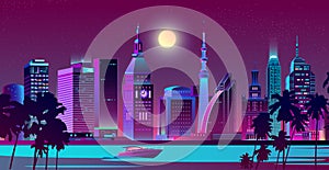 Modern city on seashore night landscape vector