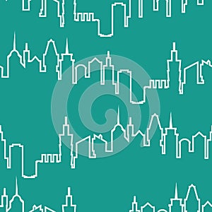 Modern city silhouette seamless pattern. Vector illustration for urban design. Building construction wallpaper. Art town