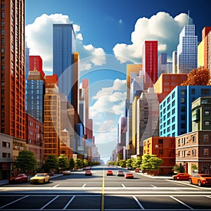 modern city with skyscrapers cube cartoon buildings view