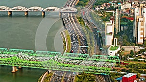 Modern city traffic aerial view