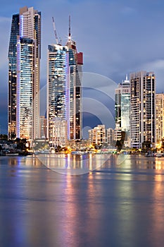 Modern city at twilight (gold coast, australia) photo