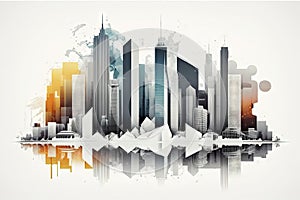 Modern City on white business, international corporations, Skyscrapers, banks and office buildings. illustration generative ai