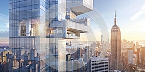 The modern cityscape is bathed in sunlight, showcasing skyscrapers and urban buildings AIG59 photo