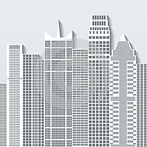 Modern cityscape vector illustration with office buildings and skyscrapers. Part B