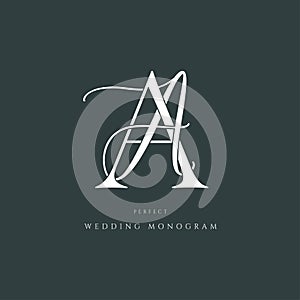 Modern classic AA wedding monogram with cursive and serif fonts combined.