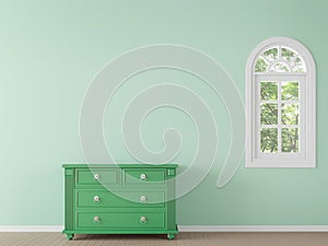 Modern classic empty room with green color 3d rendering image